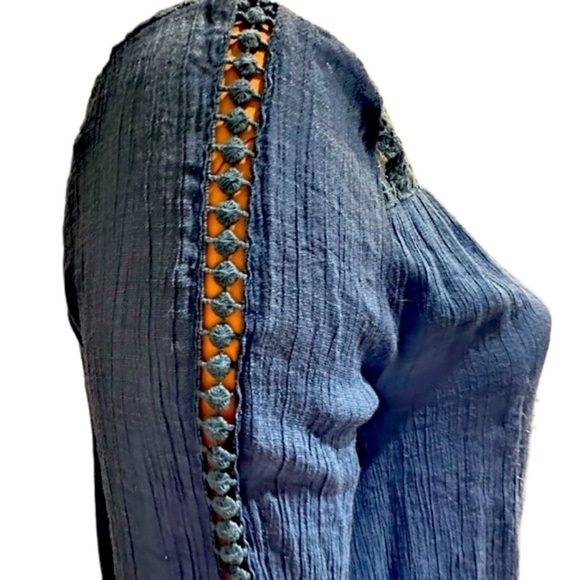 Style & Co Boho Lace Inset Shirt Size XL Turquoise/Aqua V-Neck, Layered Look Hem - Picture 8 of 12